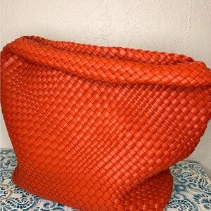 Woven faux Leather Orange Tote Bag